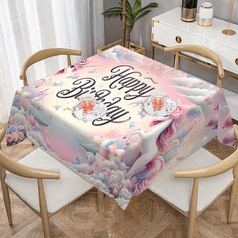 1Pc Rectangular Tablecloth Pink Unicorn Happy Birthday Print Table Cover For Party Celebration DecorationDustproof