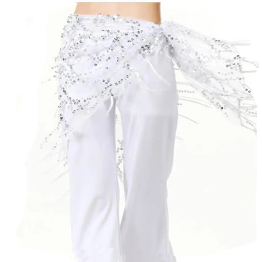 Belly Dance Shawl Mesh Sequin Hip Scarf Tassel Wrap Skirt Costume Dress Accessory for Oriental Stage Women