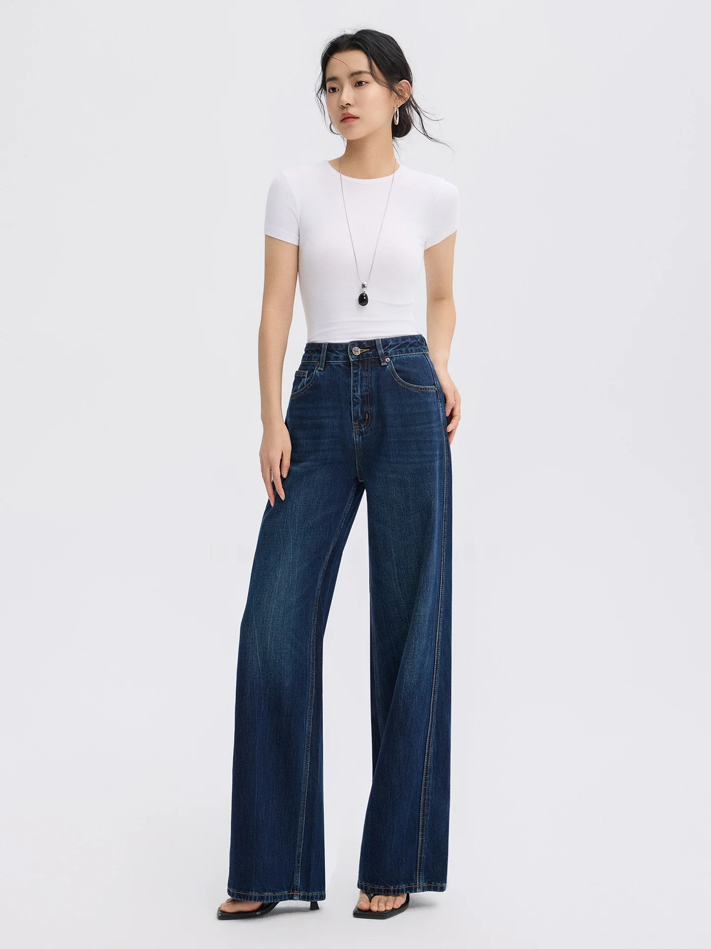 

High Waist Wide Leg Denim Jeans Women's Floor-Length Loose Straight Pants Double Stitch Design Spring 2026 Soft Comfortable C...