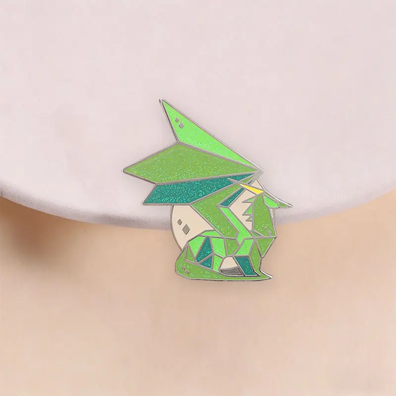 Stained Glass Style Dinosaur Enamel Pin Geometric Green Glitter Brooch for Art Lovers Collectors Casual Outfit