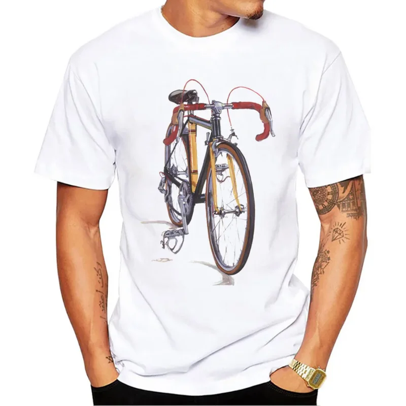 Retro MTB men T-shirts old bicycle print boy short sleeve T-shirt gravel mountain bike tops cycling sport tees