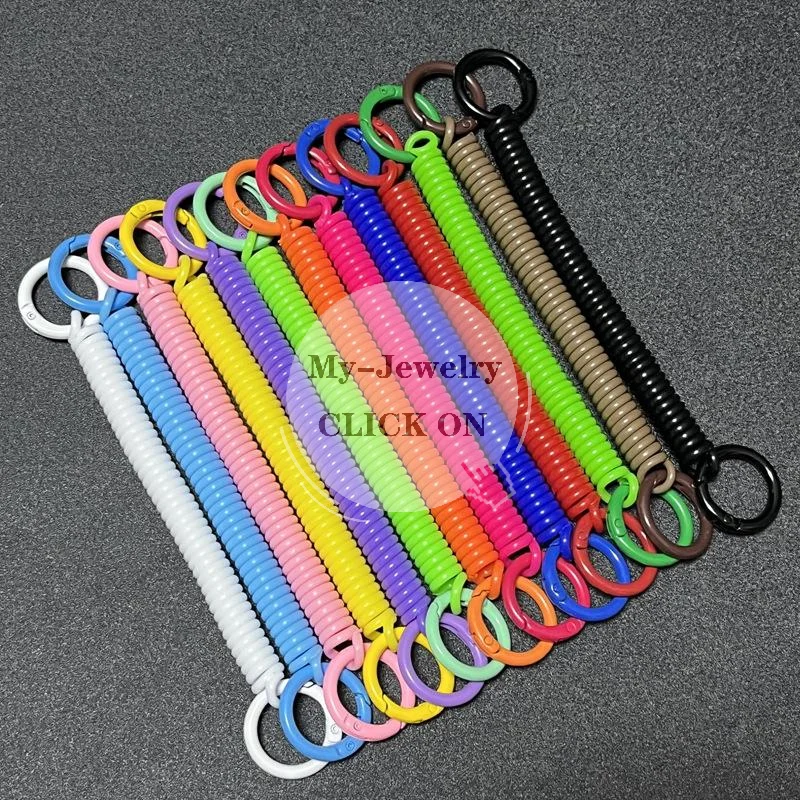 Retractable Anti-Lost Strap Spiral Colorful Double Key Rings Tearproof Lanyard for Ski Pass Card Holder Outdoor Sports