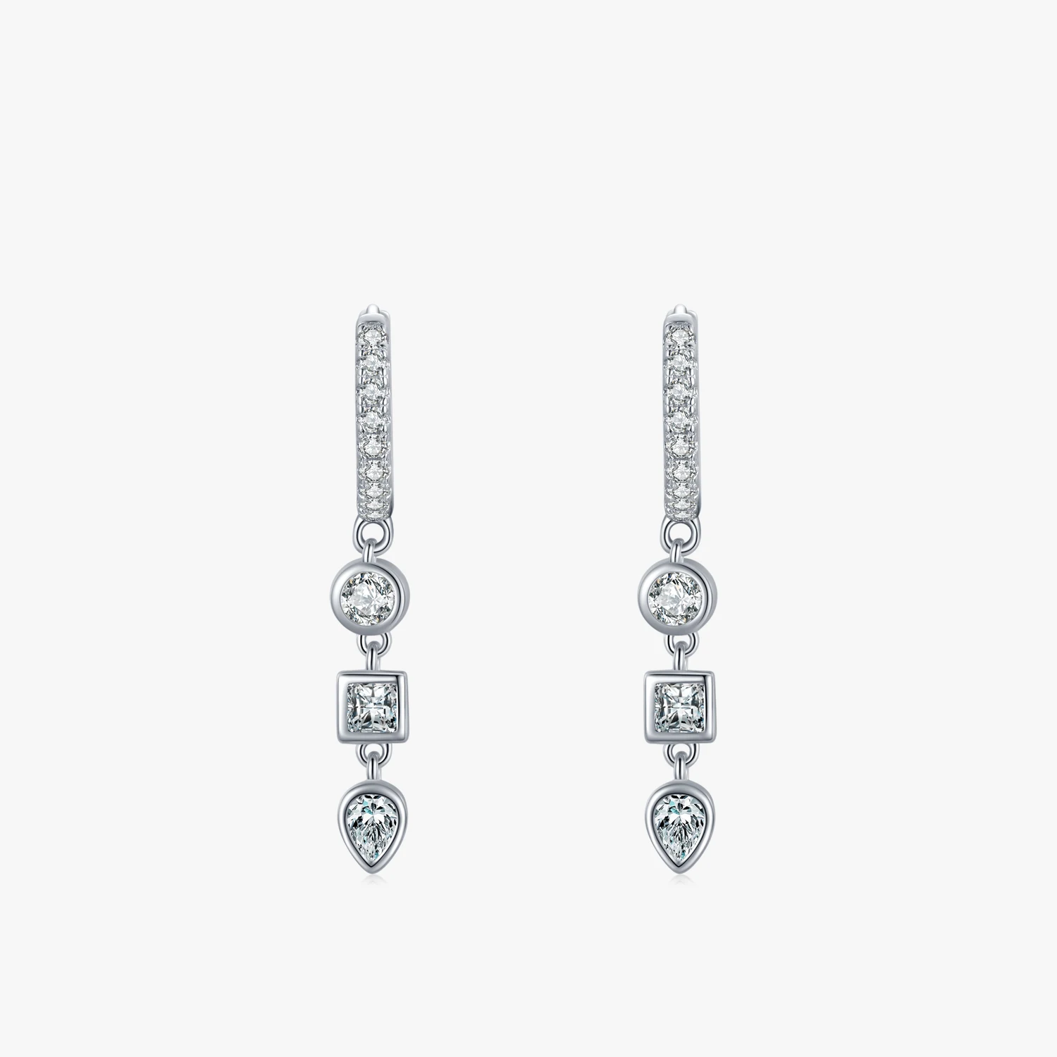 

Real 925 Sterling Silver Fashion Geometric Combination Clear CZ Hoop Earrings for Women Wedding Engagement Fine Jewelry