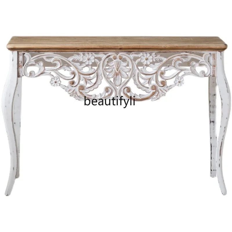 

S American Country Solid Wood Distressed Home Console Tables Wall Retro French Corridor Aisle Storage Rack furniture