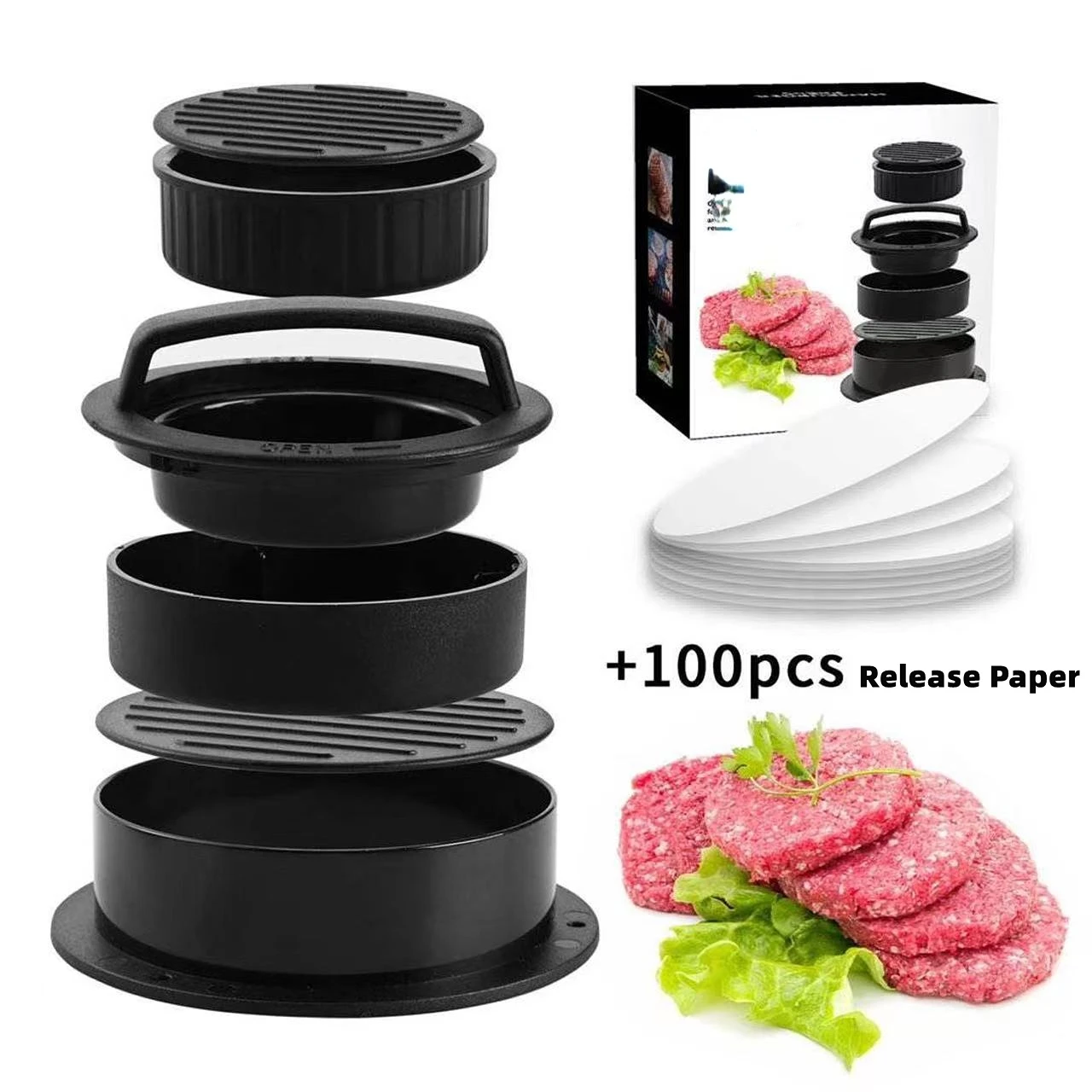 BBQ Tools 3 in 1 Plastic non-stick Manual Stuffed Meat Mold Double Hamburger Press Patty Maker Burger Press