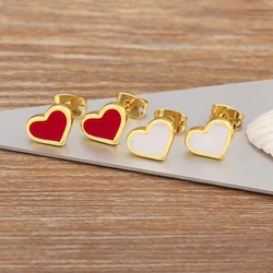 AIBEF INS Popular Romantic Red/White Heart Shape Stud Earrings Copper Women Jewelry Accessories Beautiful Lover Girlfriend Gift