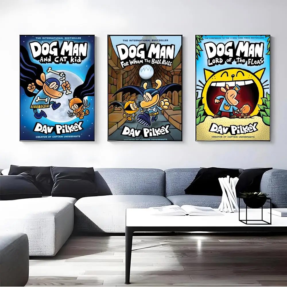 Cartoon Dog Man Poster Self-adhesive Art Waterproof Paper Sticker Coffee House Bar Room Wall Decor
