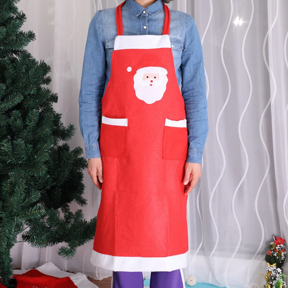 

Christmas Santa Claus Apron For Men Women Kitchen Cooking Baking Chef Server Holiday Party Costume Decoration