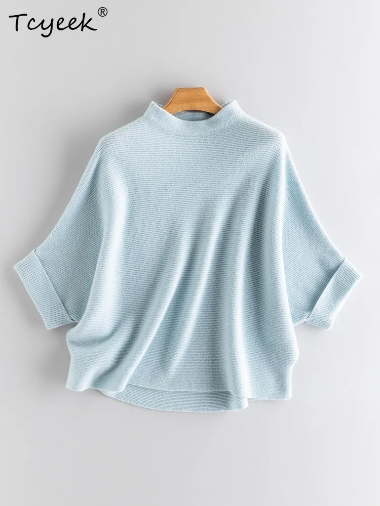 

Tcyeek, 100%Pure Cashmere Elegant Sweaters, Women Batwing Sleeve Mock Neck, Fashion Knit Sweater, 2024 Autumn Winter T478103QM