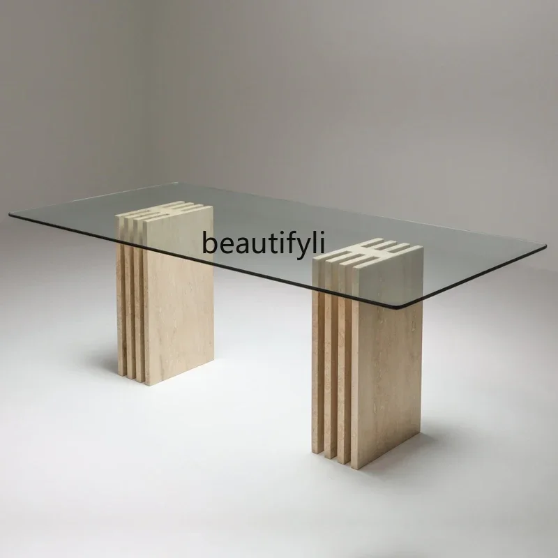 Modern minimalism, dining table, art, rectangular tempered glass countertops, table