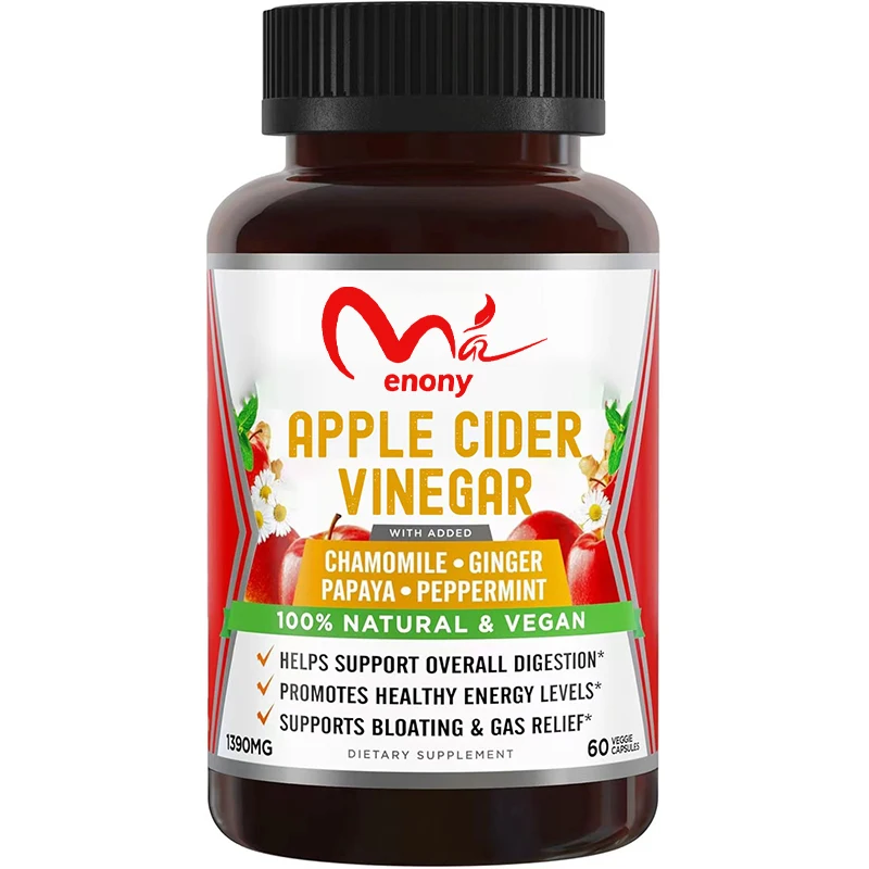 

Apple cider vinegar contains papaya and chamomile, improves digestion, relieves bloating and bloating, non GMO, 60 capsules