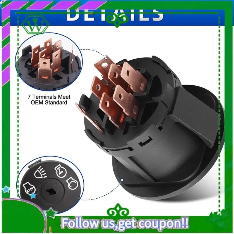 AC34-Ignition Switch With Key 7 Terminals Compatible For Craftsman Deere John Riding Lawn Mower Replace 925-1741 Parts