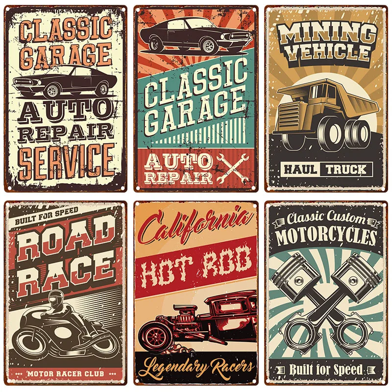 Car Service Metal Signs Vintage Poster Rusty Metal Tin Sign Car Engine Repair Metal Plaque Garage Mechanic Retro Wall Decoration