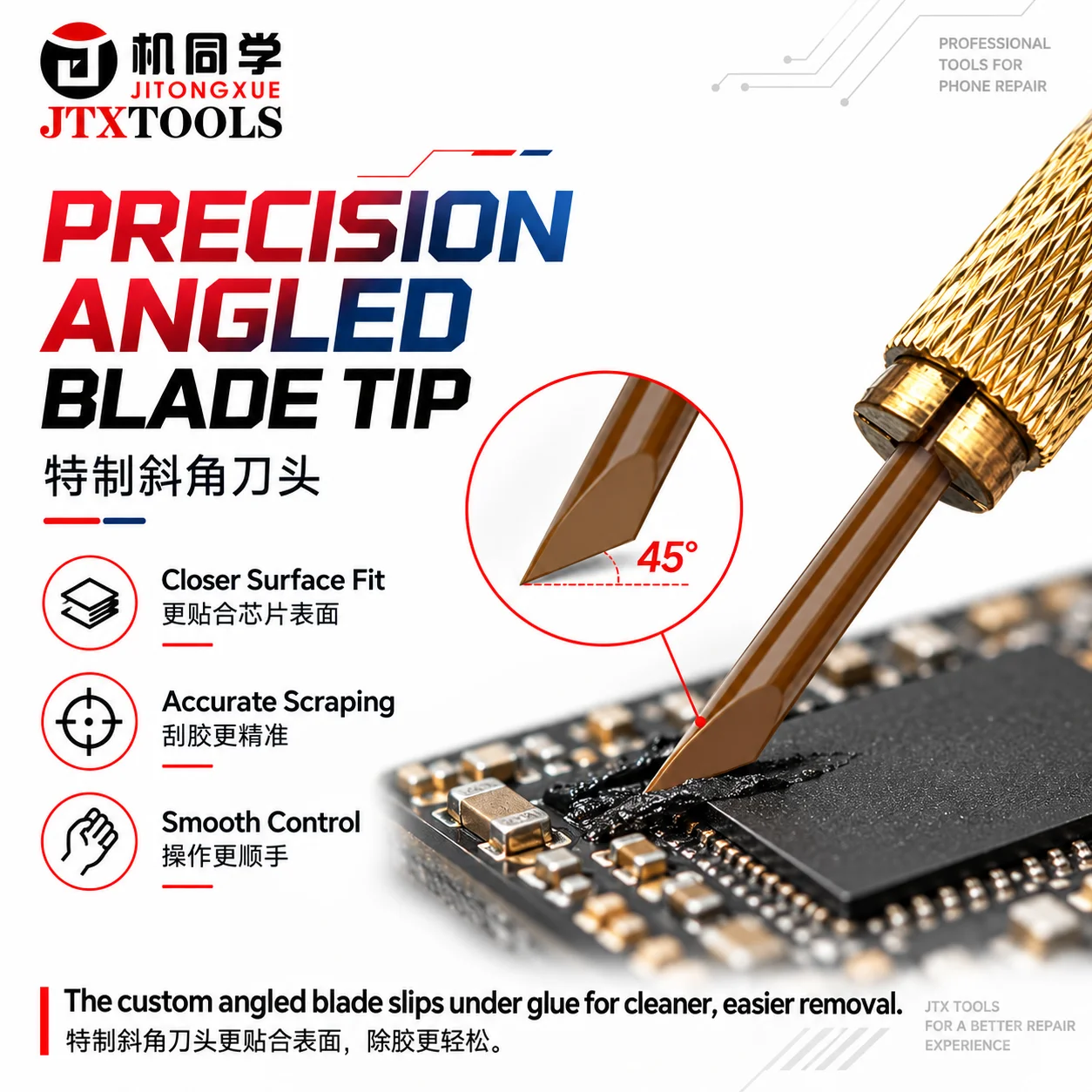 JTX CK-1 CPU Spezial-Klebstoffentfernungsklinge, hitzebeständiges Werkzeug zur Reinigung von schwarzem Klebstoff auf der CPU für die Reparatur von Handy-Motherboards und ICs. – Detail 6