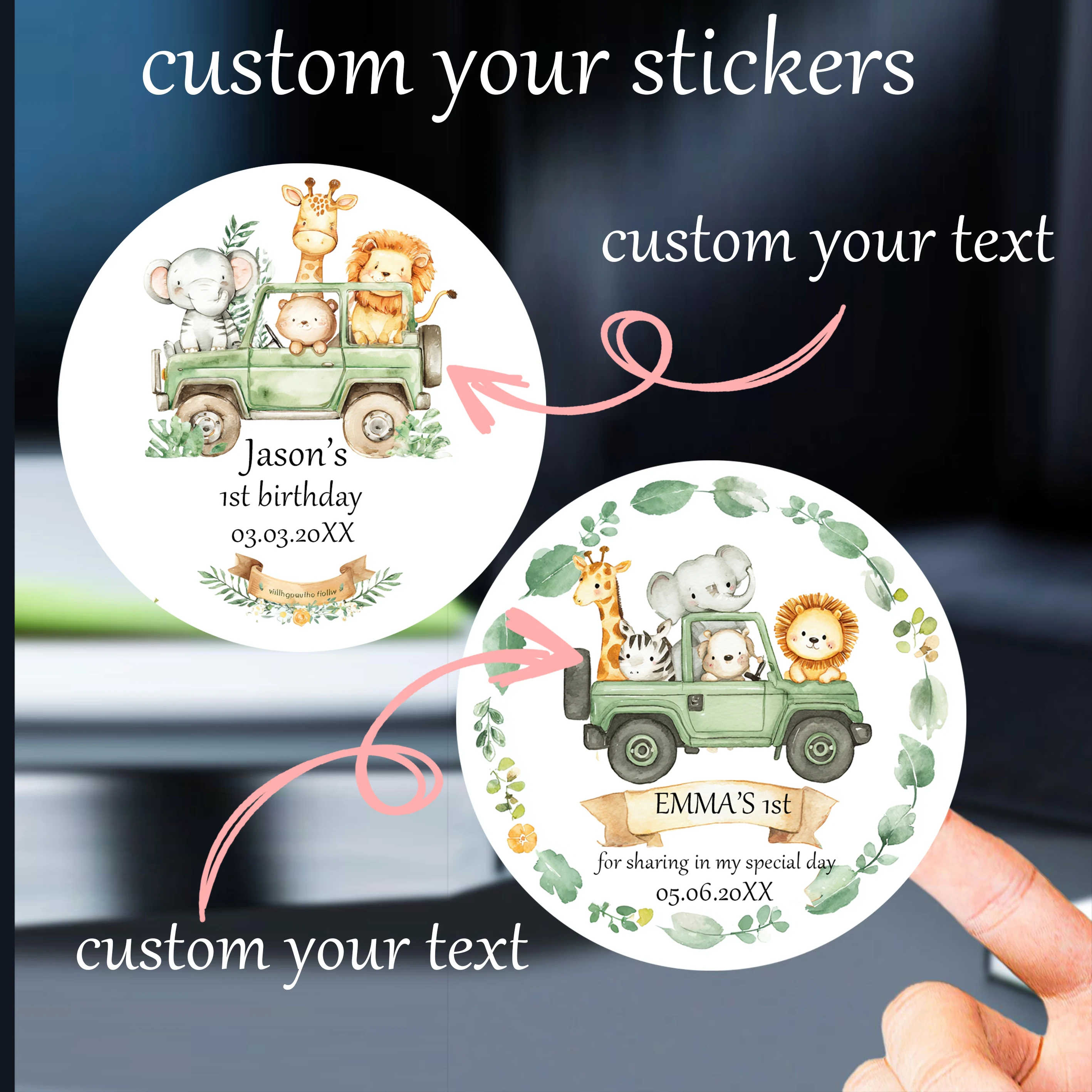 

45/90 customized personalized names and birthday numbers animal baptism stickers, suitable for gift packaging