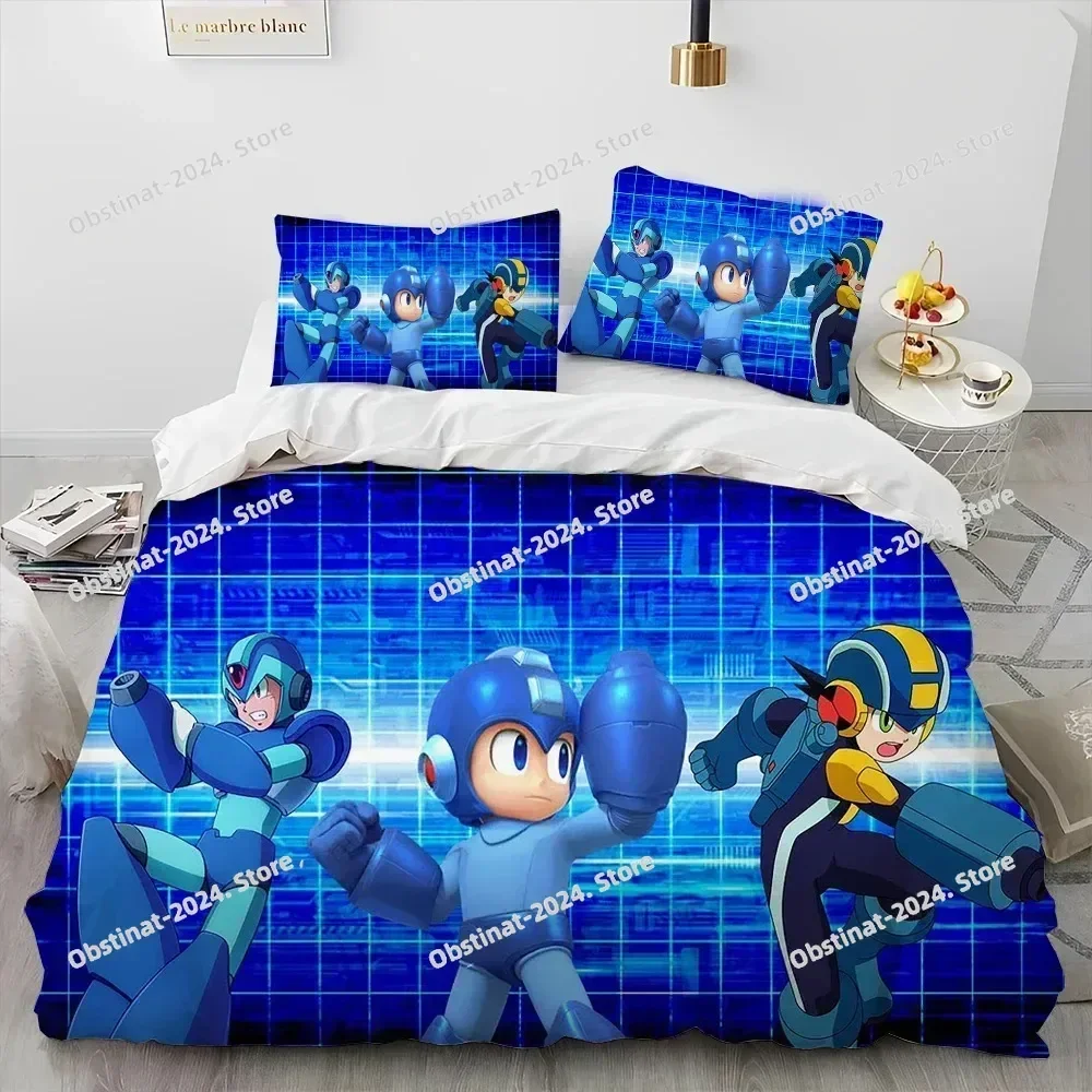 3D Rockman Megaman Game Cartoon 3D Printing Comforter Bedding Set,Duvet Cover Bed Set Quilt Cover Pillowcase,King Queen Size Kid