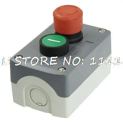 

240V 3A Red Emergency Stop Momentary Green Flat Pushbutton Switch Station Box
