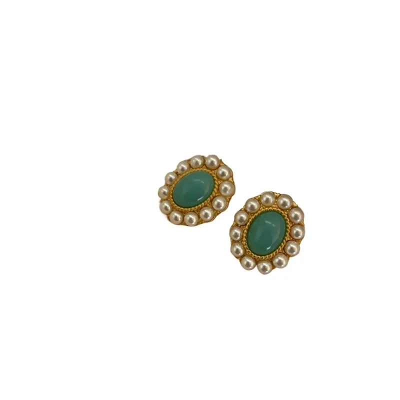 

*Retro blue oval earrings, green blue atmospheric high-end temperament earrings and earrings