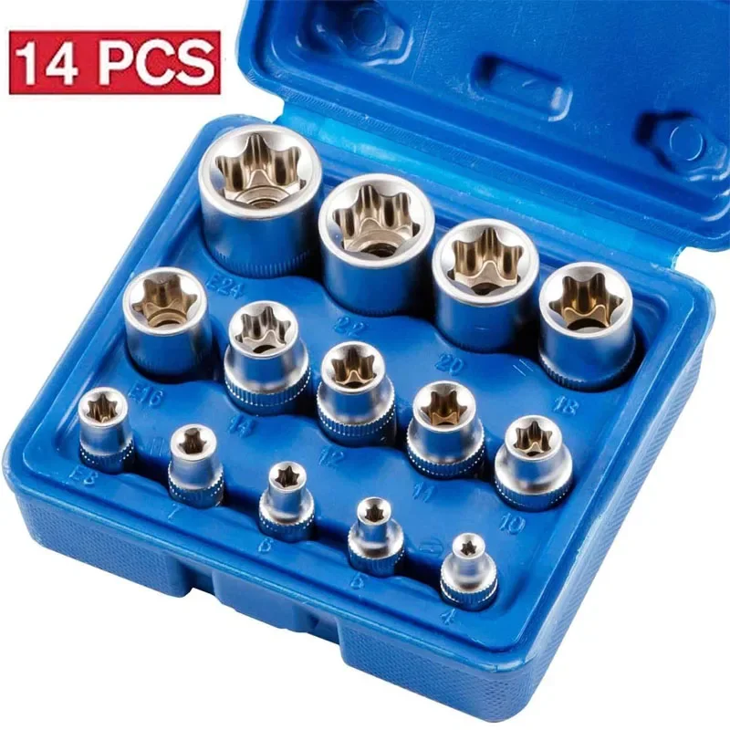 4/5/14PCS Female E Star Torx Socket Set E4-E24 E-Torx External Hex Socket Insert Nut