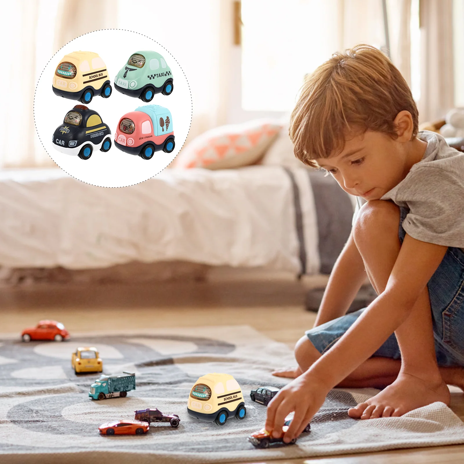 4 Pcs 4pcs Cartoon Model Set Pull Back Vehicles Toys Baby Mini Childrens Cars Children’s