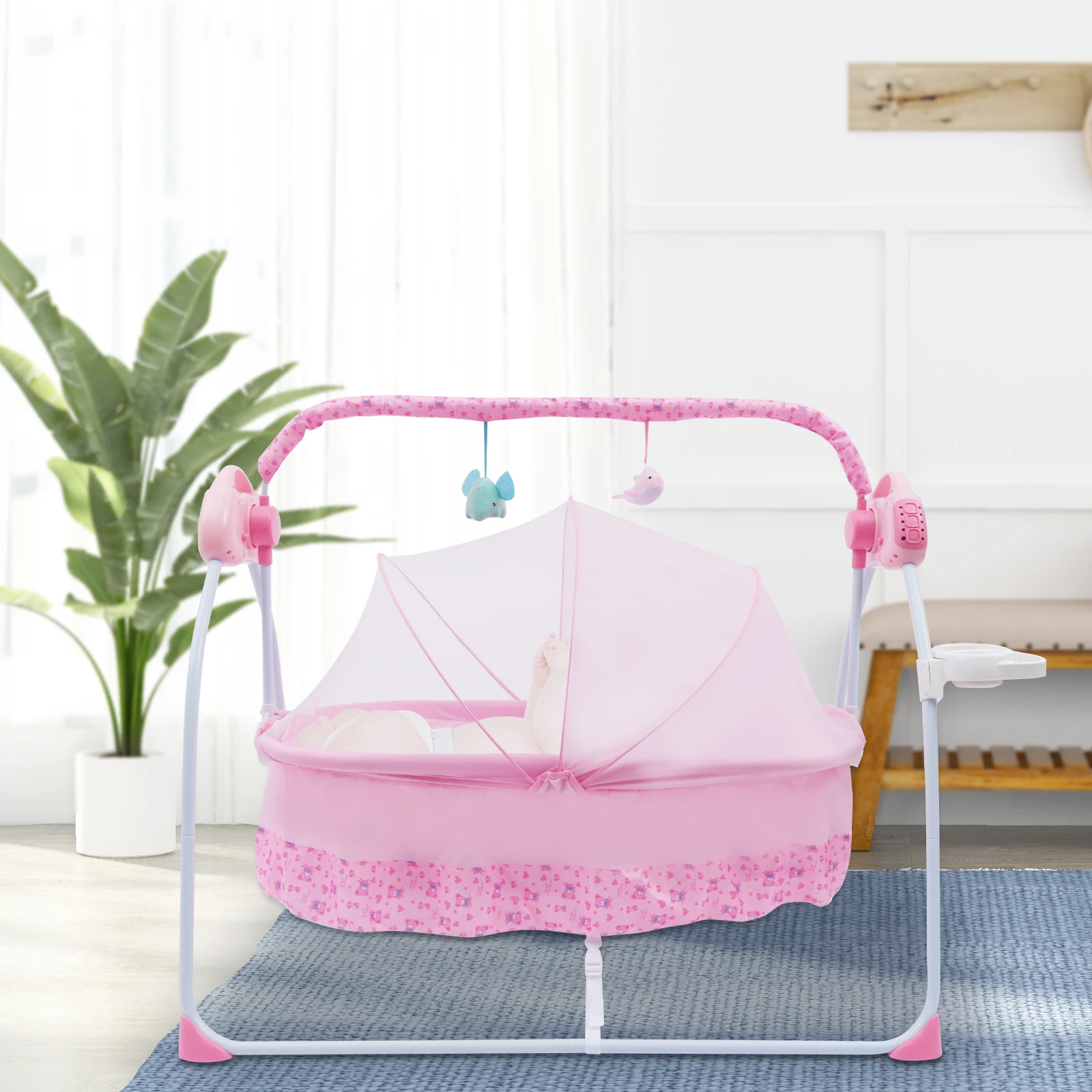 Electric Baby Crib Cradle 0-18 MonthsInfant Bed Auto Swing with Remote Control&Music 25KG/55LBS Capacity Foldable Baby Bassinet