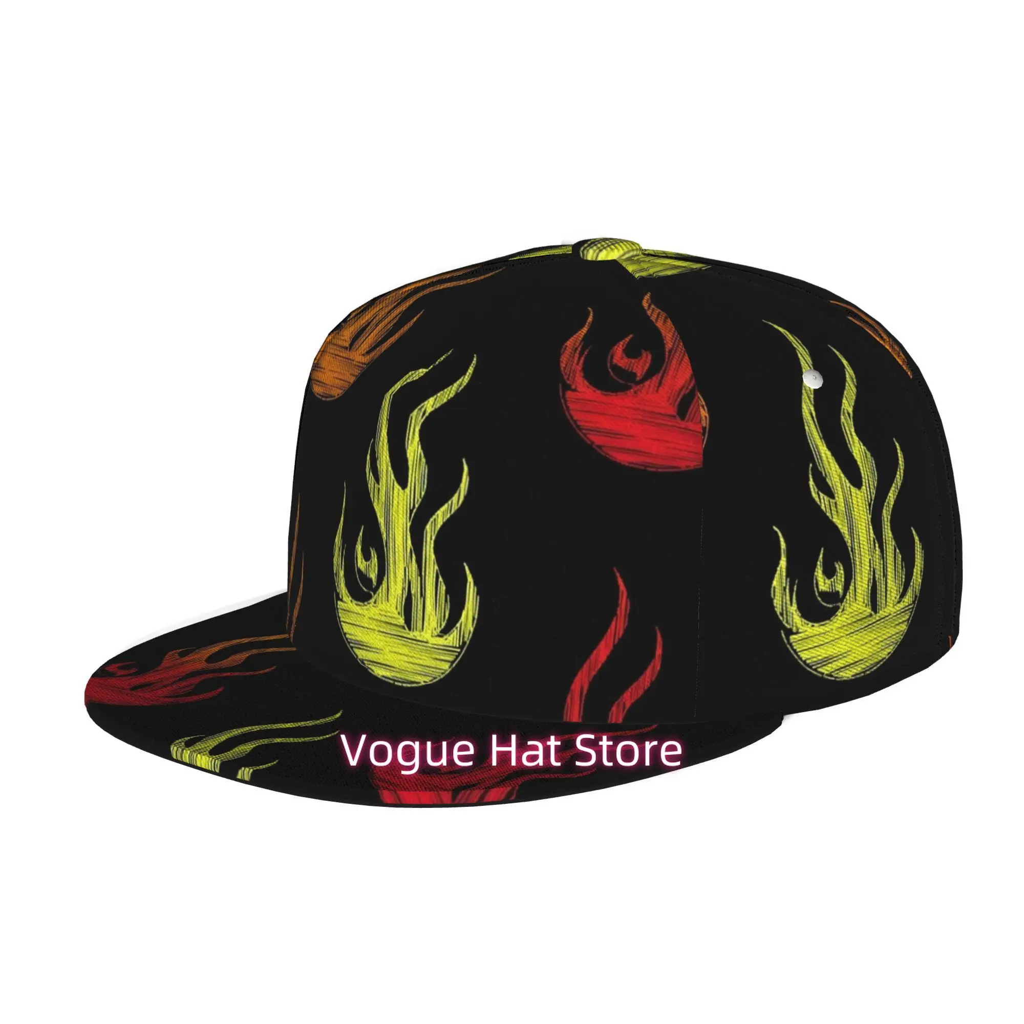 Men's and Women's Baseball Cap, Abstract Flame Pattern Adjustable Snap-on Brim, Flat-top Design - Suitable for Casual Outdoor Ac