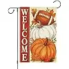 Fall Garden Flag 12x18 Double Sided Burlap, Welcome Autumn Pumpkin Football Yard Flag for Thanksgiving Seasonal Outdoor Deco jjp