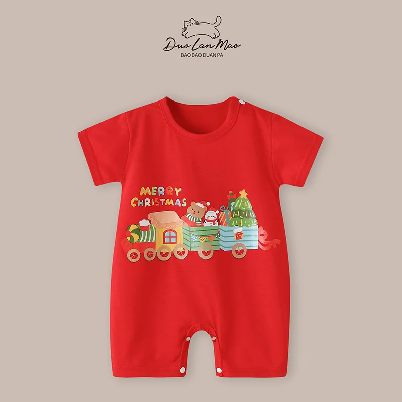 Meninos e meninas do bebê Natal algodão bodysuits, mangas curtas, roupas infantis, 6-24 meses, roupas de bebê recém-nascido, macacão