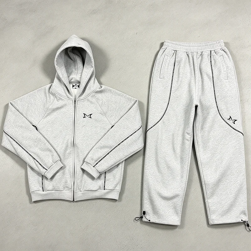 Men Mertre Minimal Embroidered Logo Zip Hoodie Raglan Sleeve Boxy Fit Sweatshirt
