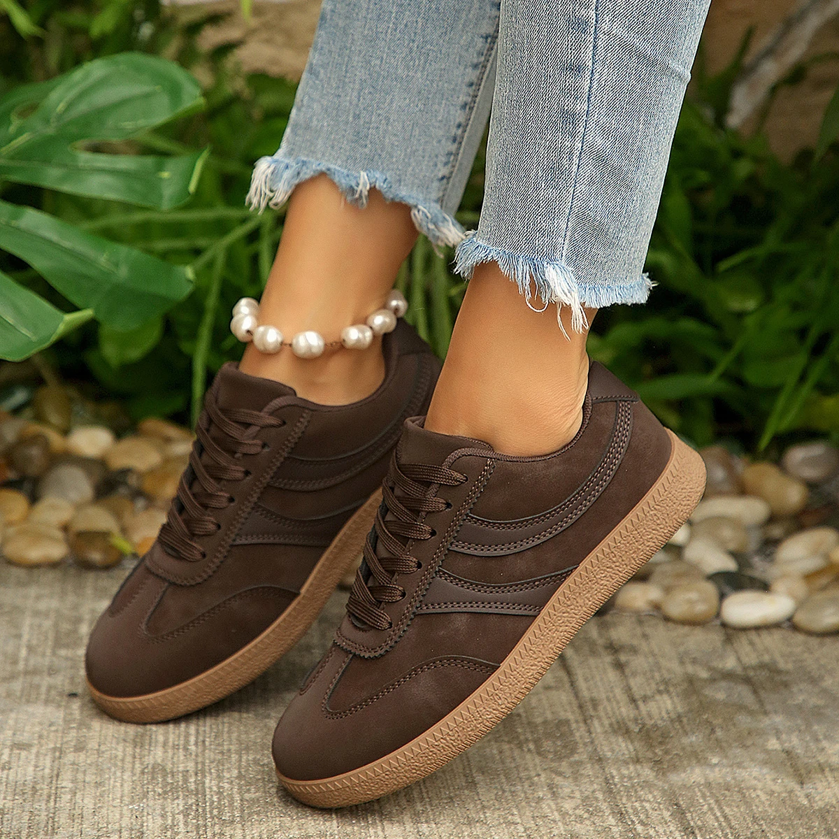 2026 Fall Women's Fashion Suede Sneakers with Double Buckle Metal Details Lightweight Breathable Comfortable Casual Flats
