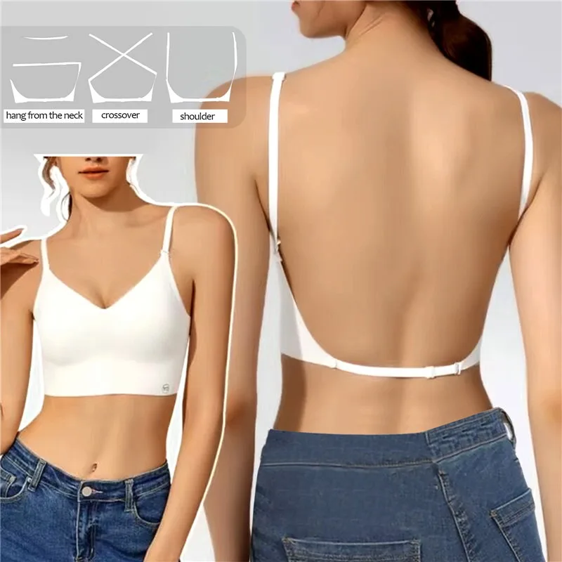 2024 Summer Thin Sexy U-shaped Back Lingerie Female Inner Wear Undershirt Without Trace Backless Triangle Cup Polymerization Bra