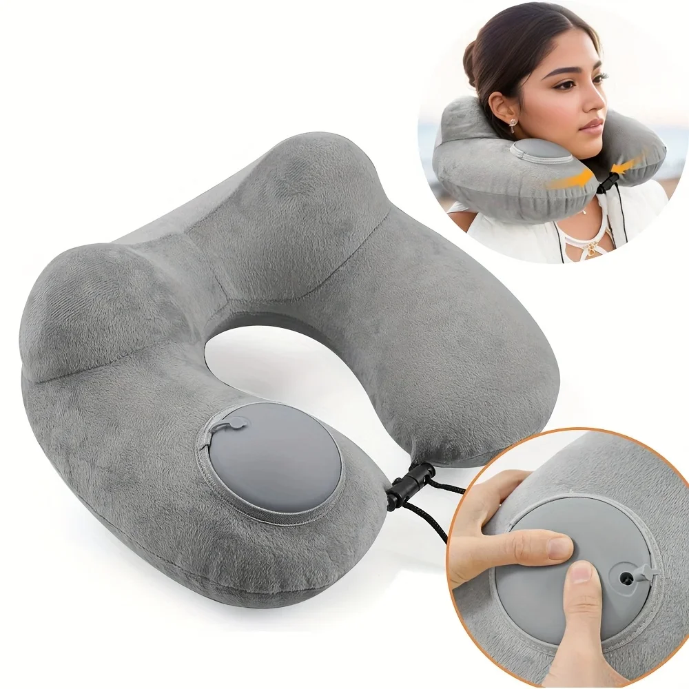 U-shaped Inflatable Travel Pillow Portable Air Pillow Neck Support Pad Comfortable Sleep Pillow Compression Inflatable