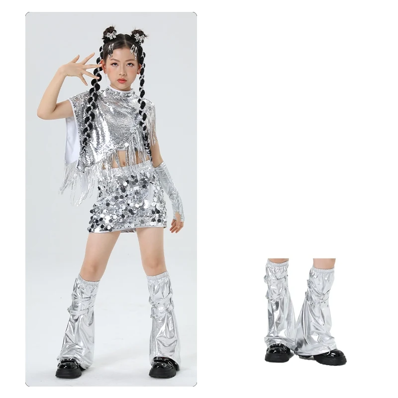 Accessoires de danse Jazz pour enfants, couvre-jambes en argent brillant, vêtements de spectacle de danse Hip Hop, couvre-bottes de danse de rue