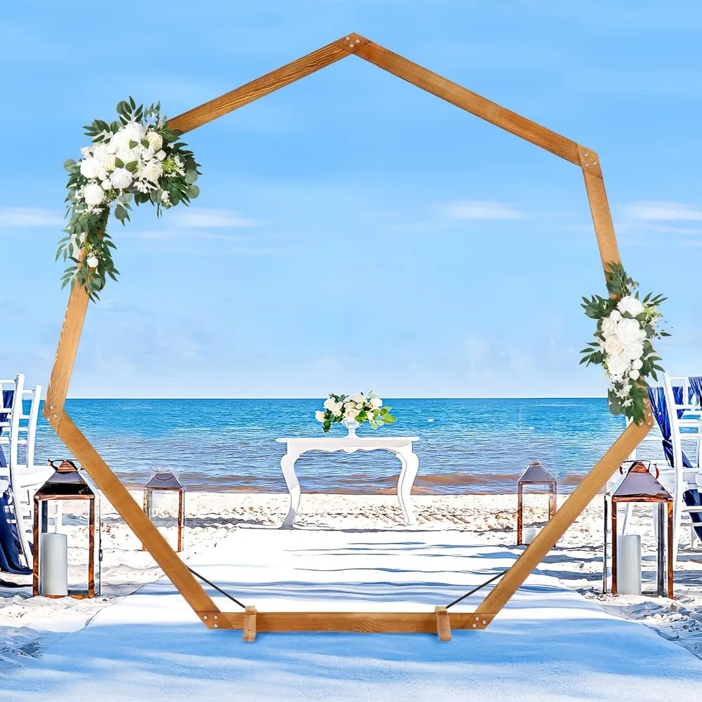 

Heptagonal Wooden/Wood Arch 7.2FT for Wedding Ceremony, Arbor Backdrop Stand for Garden Parties, Indoor, Outdoor, Autumn Theme