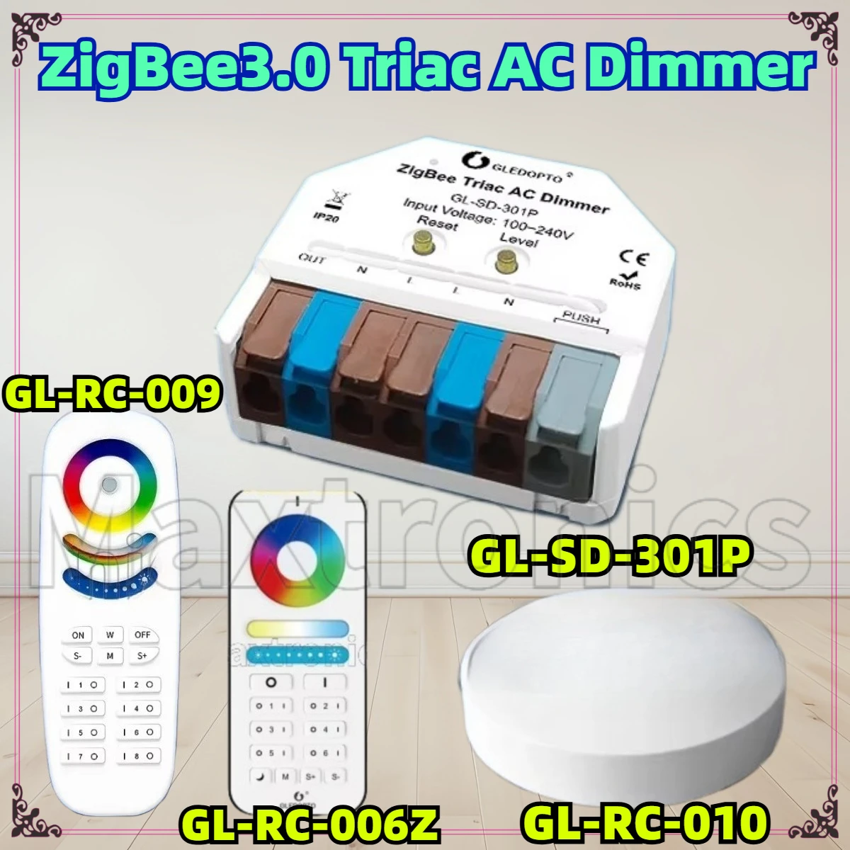 

GLEDOPTO ZigBee3.0 Triac AC Dimmer GL-SD-301P Ultra Mini LED Dimmable Tuya Alexa SmartThings Push Switch App Voice Control Hu/e