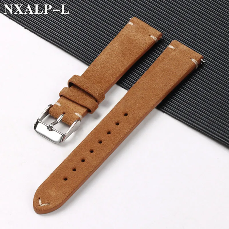 Weiches Wildleder-Uhrenarmband aus echtem Leder, 14 mm, 16 mm, 18 mm, 20 mm, 22 mm, Vintage-Rindslederarmband, handgefertigte Nähte, Armband-Zubehör