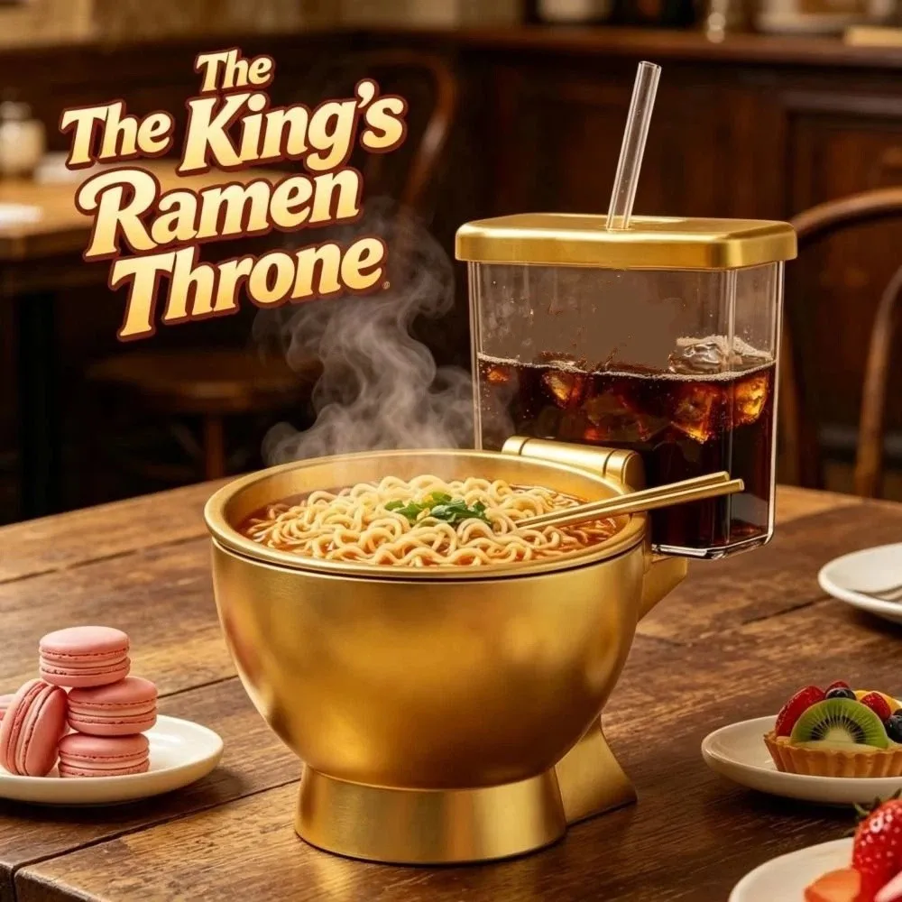 Built In Drink Cup Toilet Shaped Bowl Detachable Straw Design Ramen Bowl Set Large Size Stainless Steel Gag Gift Office Decor