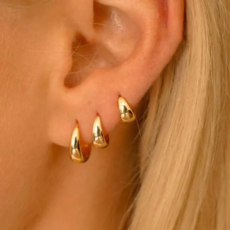 3 Pairs Chunky Gold Color Hoop Earrings Set for Women Girls 2024 Trend Jewelry Stackable Piercing