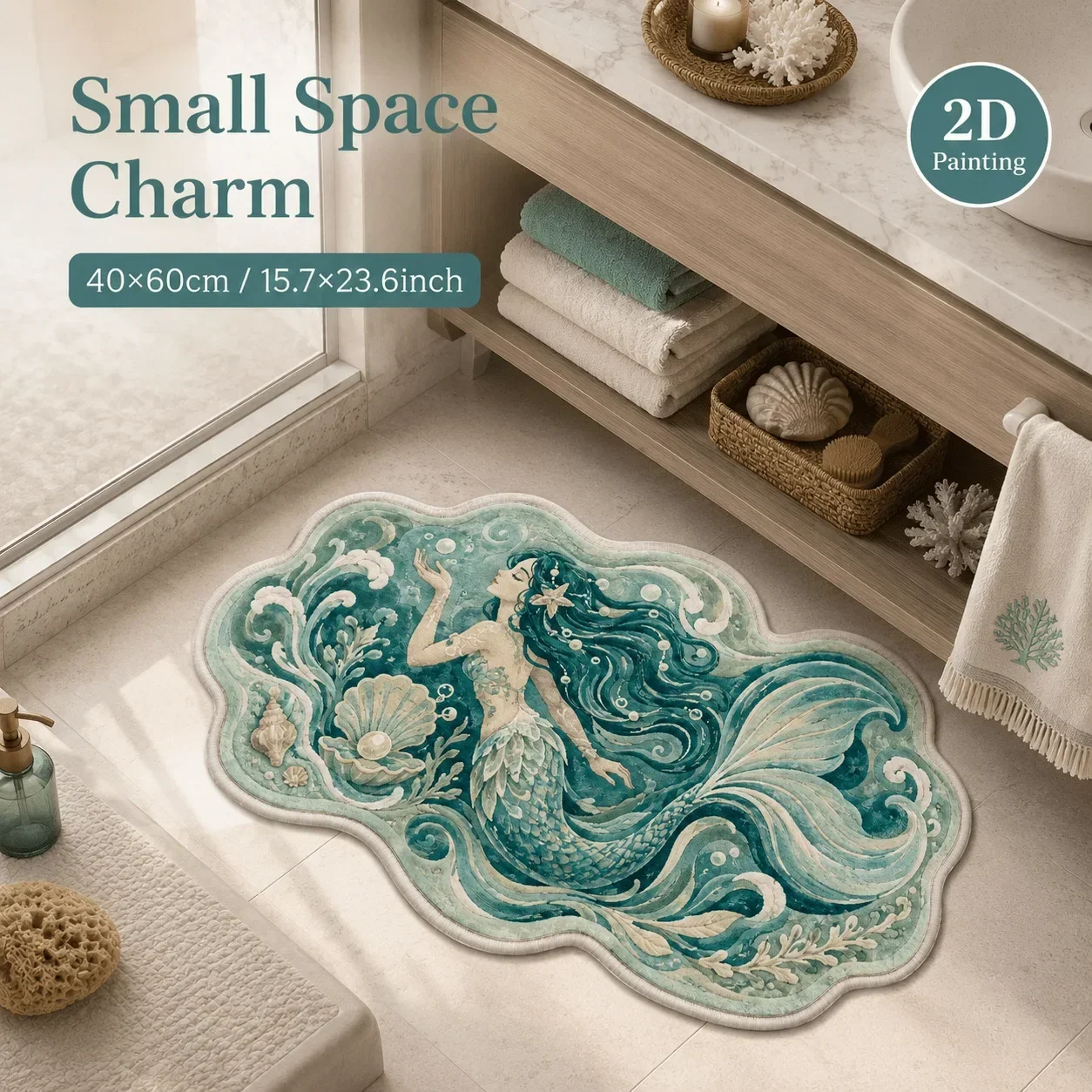 VIKAMA new hot-selling special-shaped mermaid imitation cashmere floor mat ocean wind bathroom water-absorbing skin-friendly