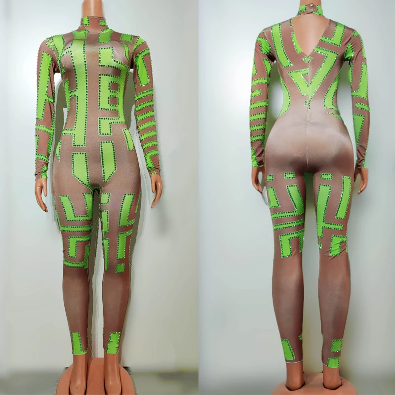 

New Halloween Ds Dj Rhinestones Jumpsuit Women Sexy Pole Dance Clothing Bar Gogo Dancer Costumes Rave Outfit Stage Clubwear ﻿