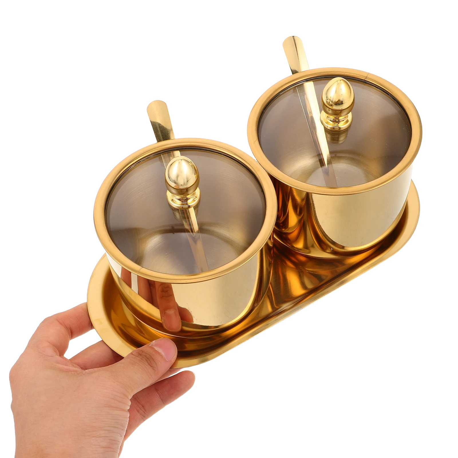 

Seasoning Jar Set Canister with Spoon Metal Condiment Container Kitchen Stainless Storage Steel Bowl