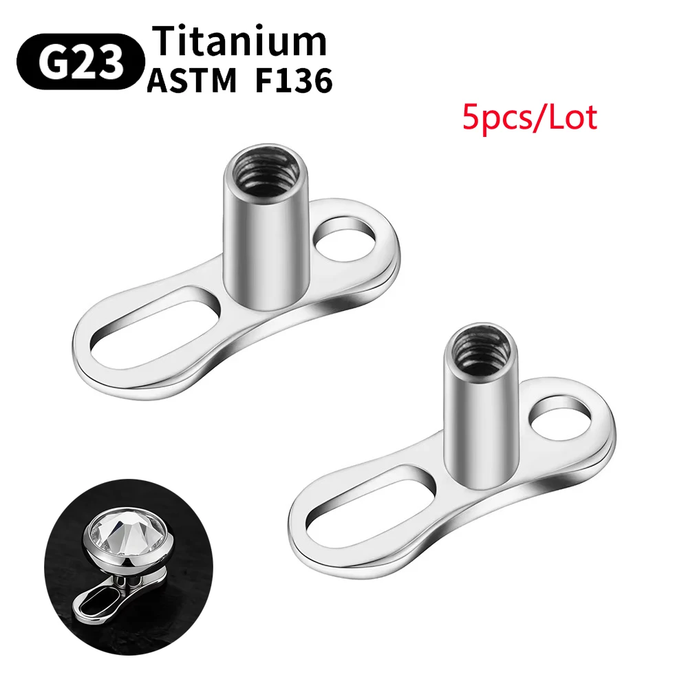 5pcs/lot ASTM F136 Titanium 14G 2-Hole Dermal Anchor Base 2mm Rise Dermal Base for Surface Piercing Jewelry M0.9/M1.2