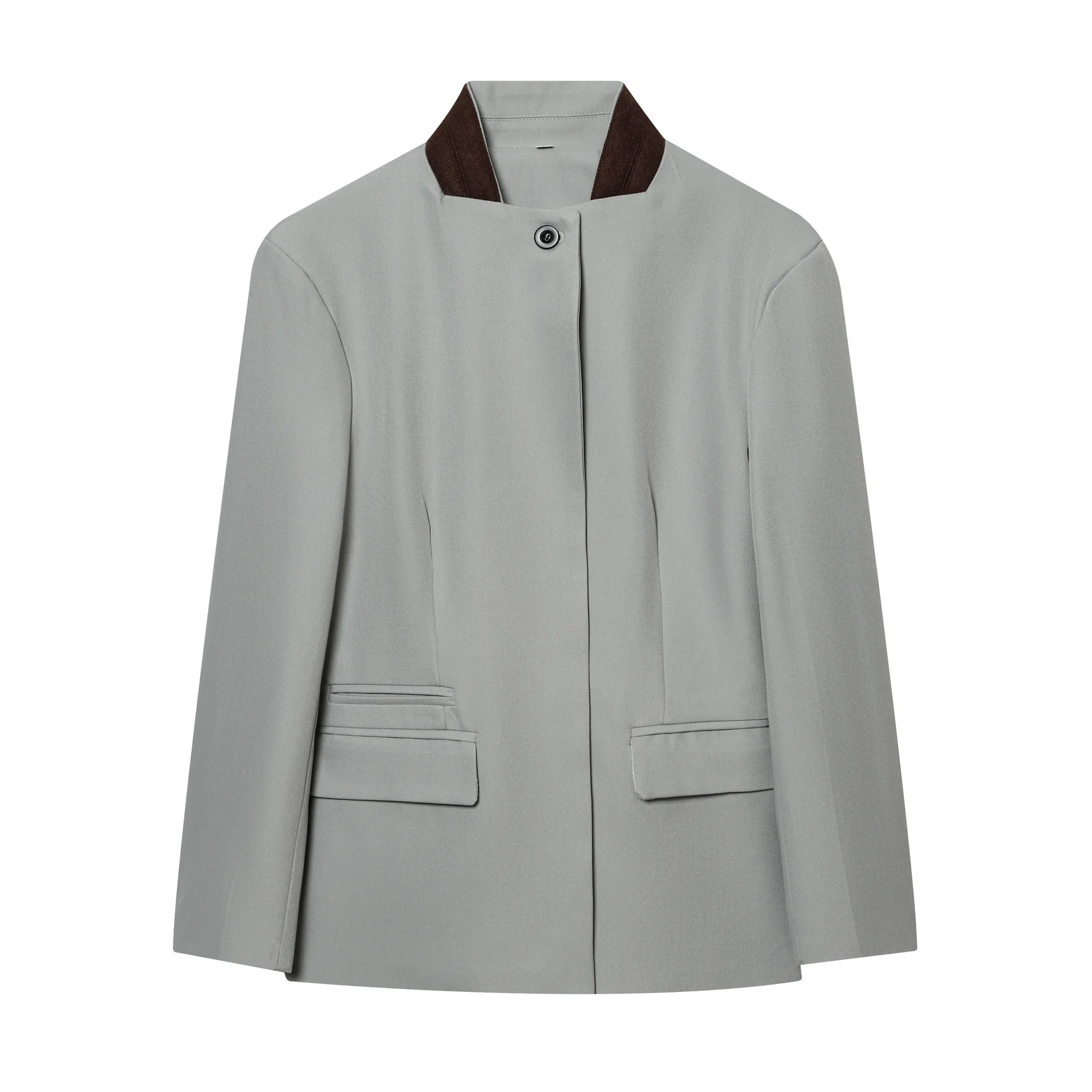 

Женский модный повседневный комплект: топ с завышенной талией, брюки с завышенной талией, светло-серый пиджак на пуговицах и широкие брюки для женщин PUYY