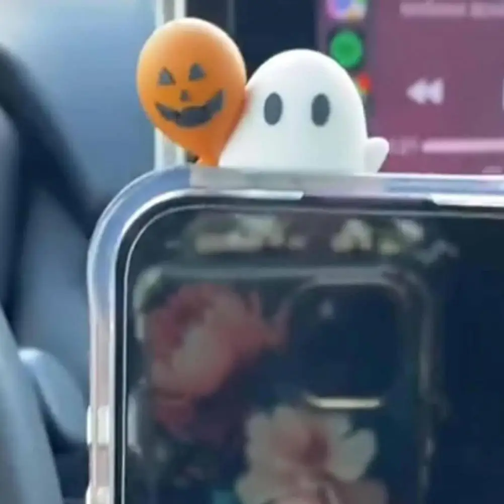 

Cute Ghost Phone Accessory Holiday Phone Decoration Spooky Halloween Ghost Phone Toppers Mini Adhesive Figurines for Smartphone