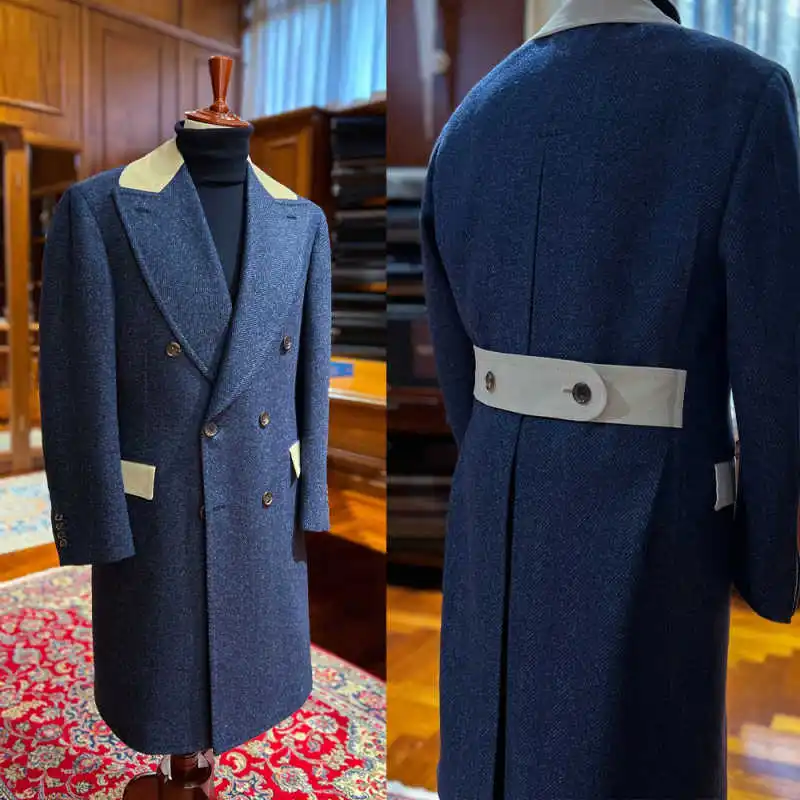 

Handsome Men's Long Autumn Winter Coat Double Breasted Groom Wedding Tuxedos One Piece Business Occasion Custom Made