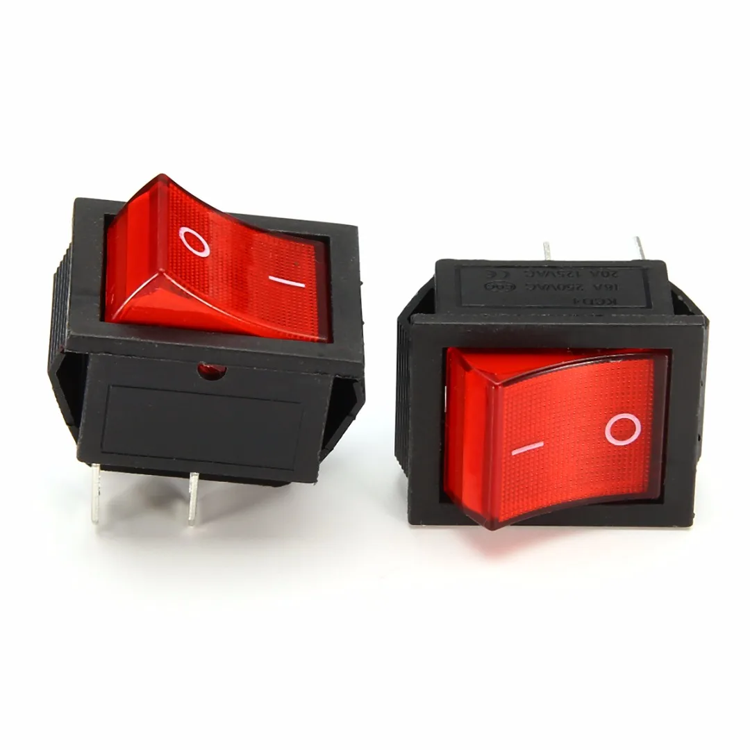 5pcs 2 Position Red Light Rocker Switch 16A/250V KCD4-20 4 Pin ON/OFF Toggle Switches 35 x 25.5 x 10mm