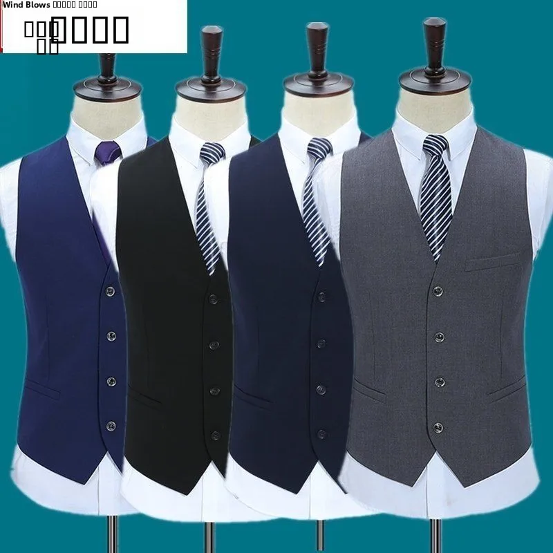 

Men's Slim Fit Non-Ironed Plaid Suit Vest Briti Busin Casual Cheered Waistcoat V-Ne Polyester Fiber Regular Thin