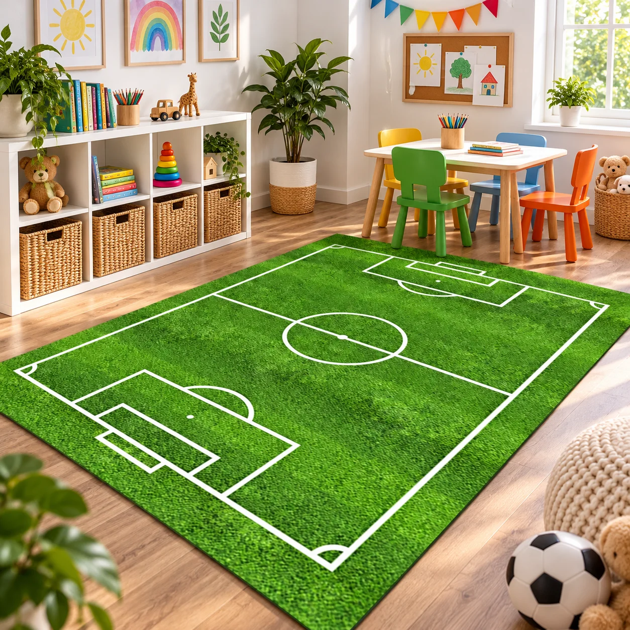 Sports Theme Racing Track Basketball Court Soccer Field Carpet Tech Fabric Diatom Mud Kids Play Mat Bedroom Playroom Classroom Floor Rug Interactive Game Area Home Decor Children Activity Room Toy Car Space Decorative Indoor Mat Sports Room Decoration