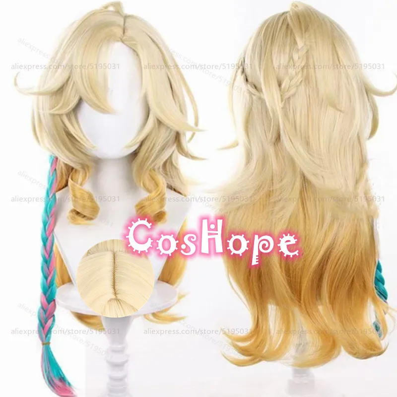 Xilonen Cosplay Wig 70cm Long Pre Braided Light Golden Gradient Wig Cosplay Anime Wigs Heat Resistant Synthetic Wigs Halloween