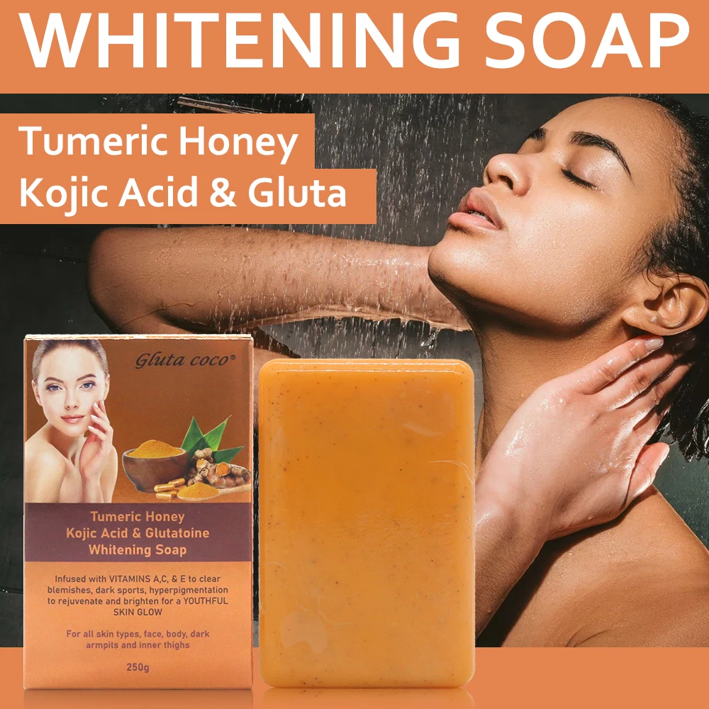 

Gluta Coco Tumeric Honey Face Whitening Cleansing Soap Improve Skin Remove Acne Face Skincare Products Natural Handmade Soap